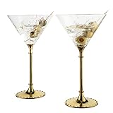 Gold Rhinestone DIAMOND Studded Martini Glasses  Set of 2 10 Ounces by The Wine Savant, 10 Inches...