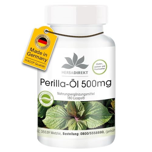 Aceite de Perilla 500mg – Perilla frutescens – Rico en ácidos Omega 3 vegetales (Ácido oleico, linoleico y linolénico) – 180 Cápsulas blandas