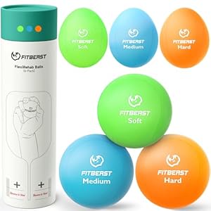 FitBeast Stress Balls for Adults, 6-Pack Hand Therapy Balls, Soft, Medium, Hard Tri-Density, Green, Orange, Blue