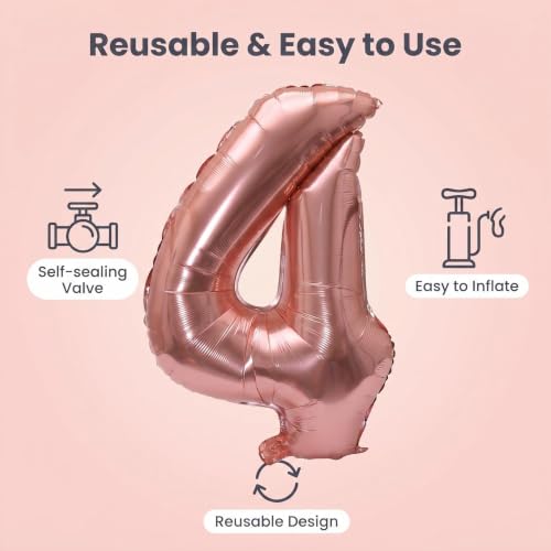 Image of YPSelected 32 Inch Large Foil Helium Number Balloon Birthday Wedding Party 0-9 (Rose Gold, 4)