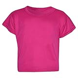 Loxdonz Girls Basic Dance Crop Top Kids Plain Short Sleeve Crop T-Shirt Tees Top (11-12 Years, Neon Pink)