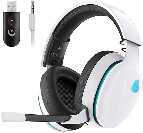 2.4GHz Wireless Gaming Headset for PS5, PS4 Fortnite & Call of Duty/FPS Gamers, PC, Nintendo Switch, Bluetooth 5.3 Gaming Headphones with Noise Canceling Mic, Stereo Sound, 40+Hr Battery -White - View 3