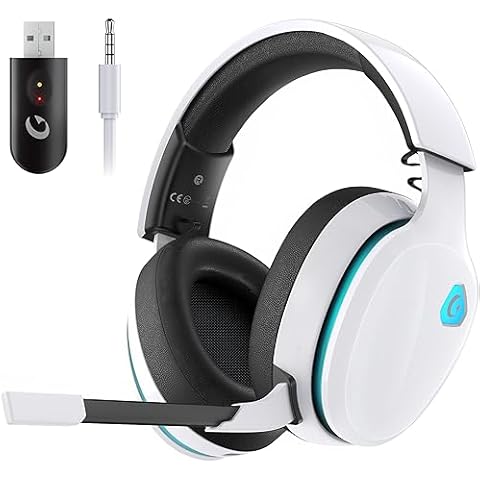 Gtheos 2.4GHz Wireless Gaming Headset for PS5, PS4 Fortnite & Call of Duty/FPS Gamers, PC, Nintendo Switch, Bluetooth 5.3 Gaming Headphones with Noise Canceling Mic, Stereo Sound, 40+Hr Battery -White Cover