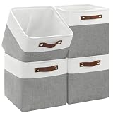 Patvingot Confezione da 4 cubi portaoggetti pieghevoli in tessuto, 28 x 28 cm, robusti contenitori cubici con manici in pelle, cestini portaoggetti per armadi e organizzazione della casa (bianco