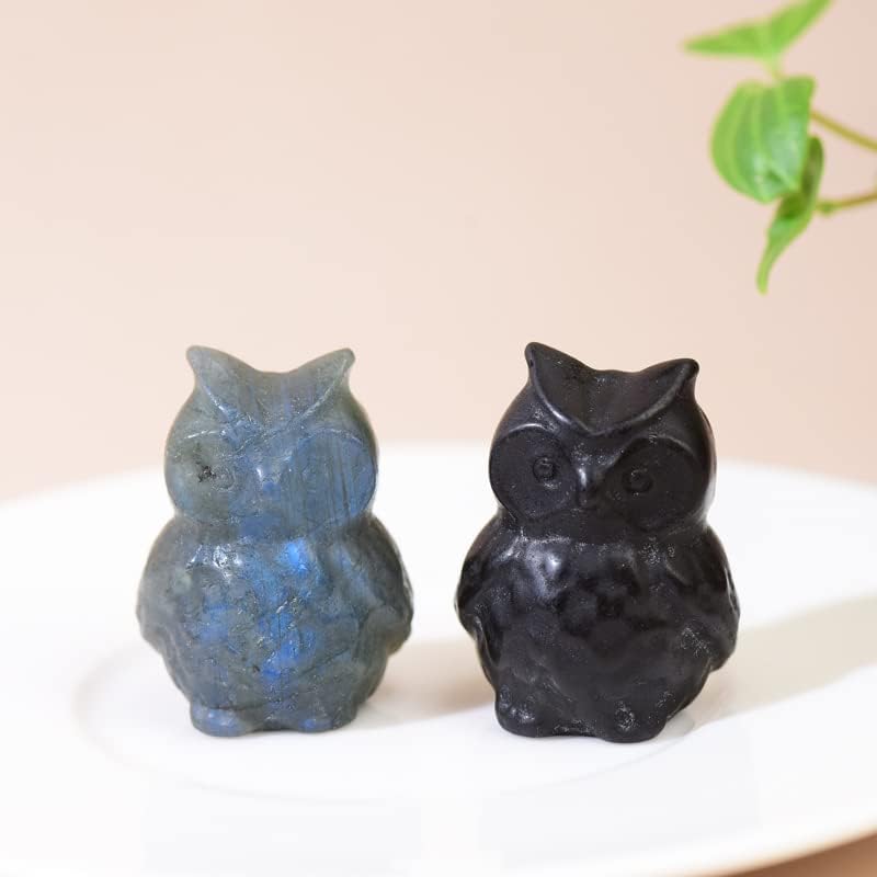 Miniatura 2 de Estatua de cristal de búho de obsidiana natural tallada a mano, escultura de gema de cristal curativo, figuras de animales, gema tallada, reiki,