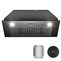 SOONEY 30 Inch Range Hood Insert, 600 CFM Convertible Ducted/Ductless Kitchen Hood with Matte Black Finish on Stainless Steel, 3-Speed Exhaust Fan with LED Lights, Baffle & Carbon Filters