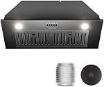 SOONEY 30 Inch Range Hood Insert, 600 CFM Convertible Ducted/Ductless Kitchen Hood with Matte Black Finish on Stainless Steel, 3-Speed Exhaust Fan with LED Lights, Baffle & Carbon Filters