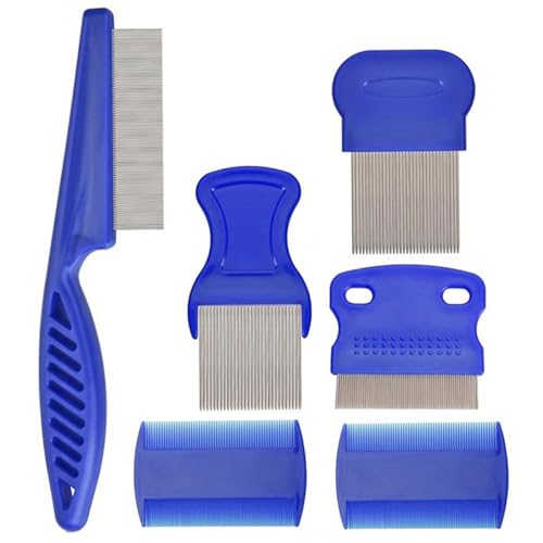 Lice Comb 6 Pcs Lice Combs Double Sided Flea Comb Stainless Steel Dog Cat Grooming Combs with Rounded Teeth for Small Medium & Large Pets