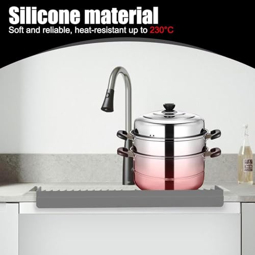 Image of Silicone Sink Splash Guard for Kitchen Basin (20in X 7.4in), Cuttable Silicone Sink Edge Protector & Countertop Cover, Prevents Splashes, for Kitchen Counter (Grey)