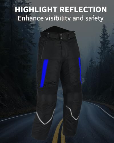 Hive Moto Motorcycle Pants for Men Women Armored Cordura Motocross Cargo Work Touring Motorbike Protection Trouser Waterproof (TR-425 2XL Blue)