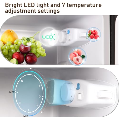 Image of Mini Refrigerator with Freezer 3.4 Cu. Ft. 2-Door Small Fridge Adjustable Thermostat & Shelves, Compact Fridge with Freezr for Dorm, Office, Apartment, 7-Level Temp Small Refrigerator, Black