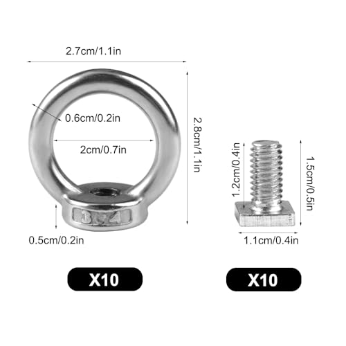 10 Stück Ringmuttern mit Vierkantschrauben M6, Edelstahl Ringmutter zum Festziehen und Aufhängen, Einfachen Verbinden von Seilen, Augenschraube Set für Als Halterung im GewäChshaus, Silber