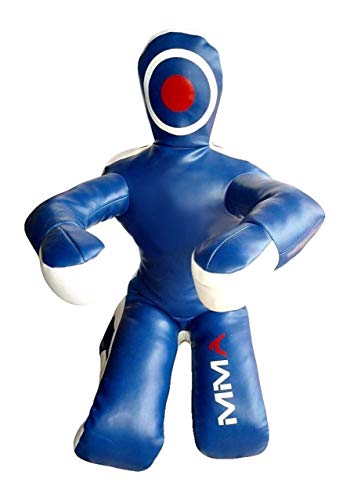 LEATHERAY MMA Martial Arts Brazilian Grappling Dummy Jiu Jitsu Punching Bag Sitting Position Blue Synthetic Leather- 70 inches