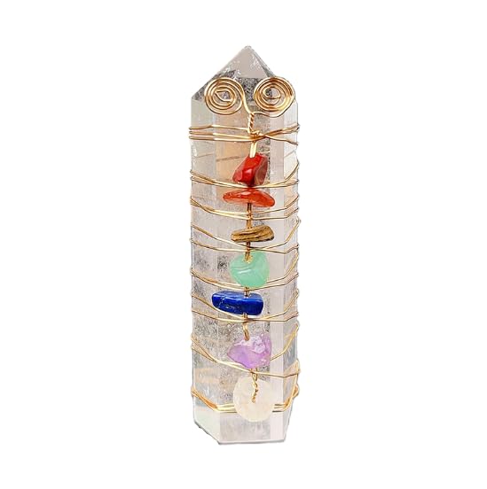 Namzi 2 Piece of Natural Seven Color Crushed Stone Gold Wire Wound Crystal Pillar White Natural Crystal raw Stone Hexagonal Pillar Home Crafts Decoration Ornament