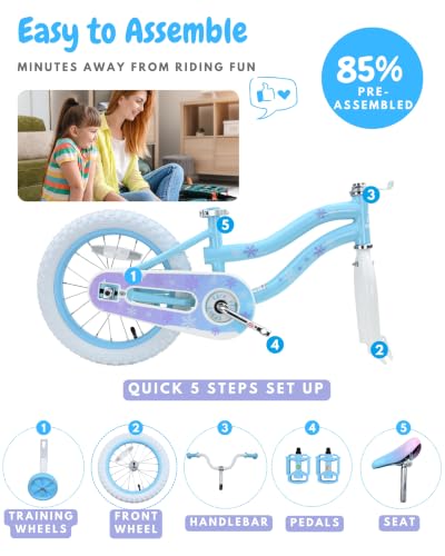 Image of bicystar Girls Bike Ages 2-8, 12-18 Inch with Training Wheels, Pink /Blue