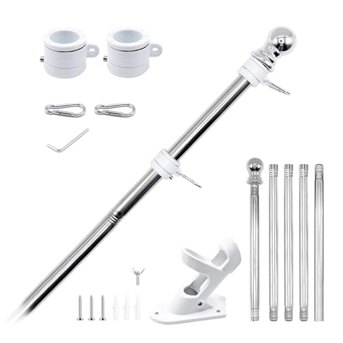 Weavelife Stainless Steel 6FT Flag Pole for House, Tangle Free Outdoor Flagpole Kit with 2 Position Bracket Holder for Residential Wall Mount, Flag NOT Included