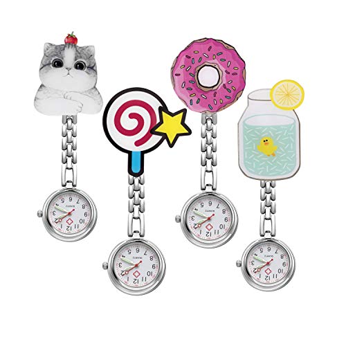 Uhren Krankenschwesteruhr Set Pulsuhr FOB Uhr Pflegeruhr Mond Eiscreme Sonnenblume Apfel Katzenpfote Heißluftballon Schwesternuhr Brosche
