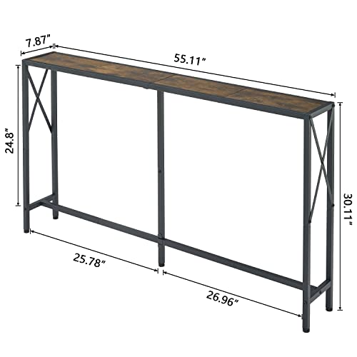 Gewudraw Console Table, Narrow Sofa Table, 55.1'' Entryway Table, Industrial Sofa Table For Hallway, Living Room, Bedroom, Long Console Table - Vintage Brown #TOP2