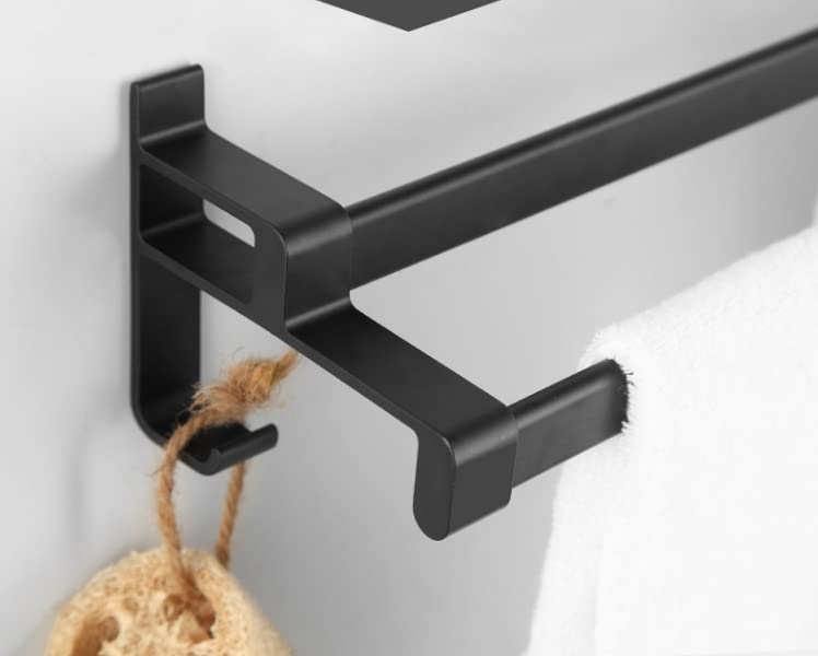 Support serviette double noir 60cm et porte-serviettes mural en aluminium mat