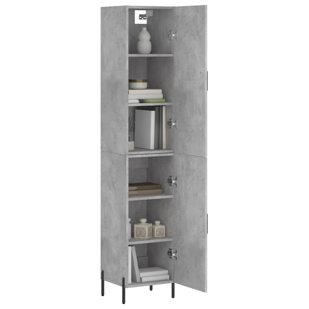 Armadietto alto di alta qualità, grigio cemento, 34,5 x 34 x 180 cm, in legno con piedini in metallo, elegante armadio da soggiorno, spazio portaoggetti, pratica porta, adatto come credenza