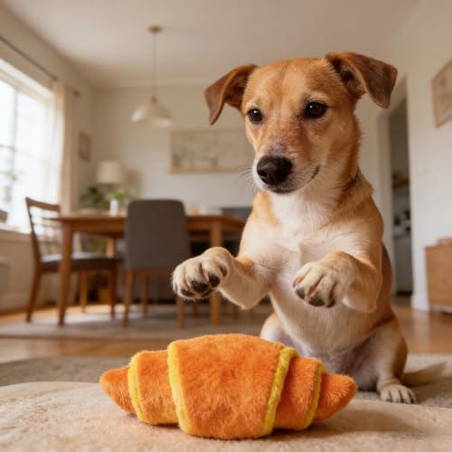 Brotförmiges Plüsch Quietschspielzeug, interaktiver Hunde Kau Leckerli Spender für die Unterhaltung Hunde und Kauen von Plüschbrot mit quietschenden Kauzähnen für die Unterhaltung-8
