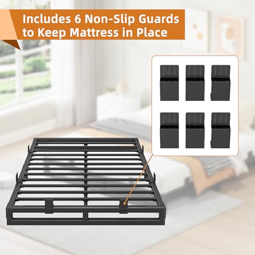 Image of 6 Inch Metal Full Size Bed Frame with Steel Support, Noise-Free | Easy Assembly, Underbed Storage, U-Shaped Groove, 6 Mattress Baffles, No Box Spring Needed, Rubber Pads, Squeak Free, Black
