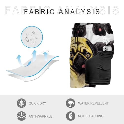 Mens Swim Trunks with Compression Liner Quick Dry Swim Shorts Black Yellow Pug Bathing Suits Beach Shorts2