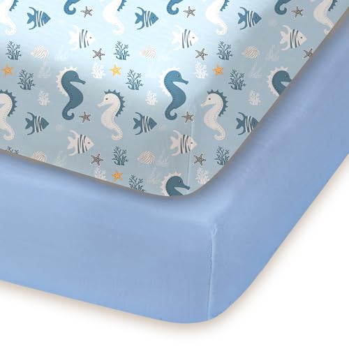 Image of Pack and Play Sheets Fitted 2 Pack, 38x26 Graco Pack n Play Sheets for Playard & Travel Crib Mattress, Ultra Soft Jersey Knit, Breathable Stretchy Deep Pocket, Compatible with Mini Cribs