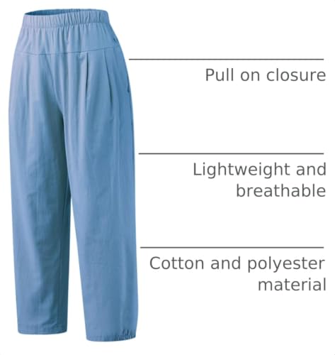 Image of Bozanly Womens Summer Capri Pants Elastic Waist Cotton Linen Yoga Cropped Pants Trousers(0520-DenimBlue1-XXL), XX-Large
