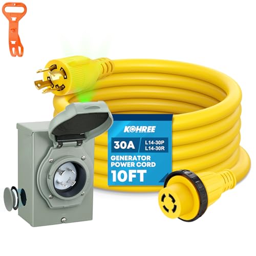 Kohree 10 Feet 30 Amp Generator Cord and Power Inlet