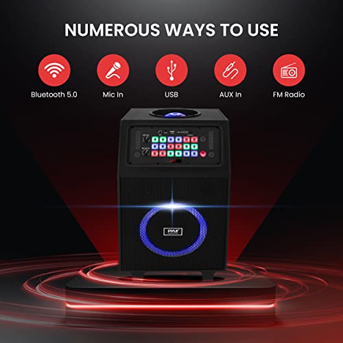 Pyle Portable Karaoke Pa Speaker System - 600W 8” Rechargeable Bt Speaker, Tws, Party Lights, Led Display, Fm/Aux/Mp3/Usb/Sd, Wheels - Wireless Mic, Remote Control, Tablet Holder Included - Php18Djt #TOP2