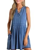 Sidefeel Women’s Denim Dress Sleeveless V Neck Summer 2025 Jean Dresses Light Blue X-Large
