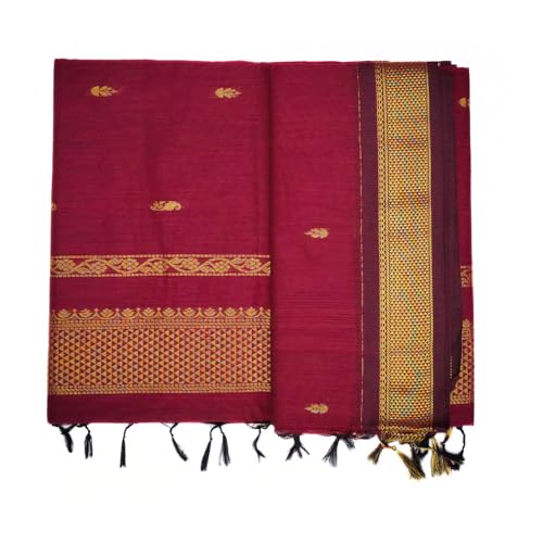Image of Pure Kalyani Cotton Saree | Zari Border & Blouse Piece - Lata Gadwal Design | Traditional Saree