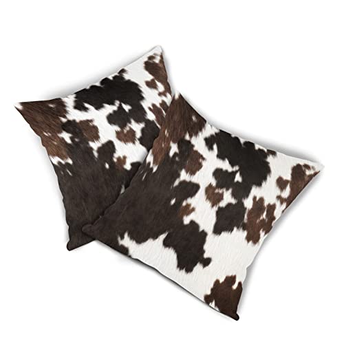 Kawani Western Cow Print Pillow Covers 18X18 Inch Set Of 2 Brown Black White Cowhide Throw Pillow Covers Animal Skin Farmhouse Pillow Case For Home Couch Bed Sofa Decor #TOP2