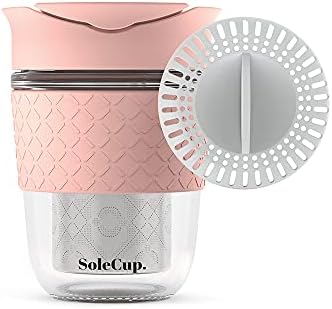 SoleCup Travel Mug - 3-in-1 Detachable Loose Tea Infuser, Smoothie Cup Filter, Insulated Coffee Mug with Spill Proof Lid - 12oz/340ml BPA-Free Reusable Coffee Cups with Silicone Band (Black)
