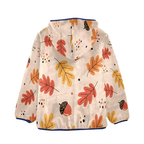 Autumn Leaves and Acorns Pattern Toddler Fleece Jacket Girl Boys Hooded Fleece Jacket Coat Warm Outwear Zip-up 3-10T2