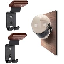 Motorcycle Helmet Holder Wall Mount - Solid Wood & Steel Gear Organizer Rack with 2 Hooks, Heavy Duty Display Hanger for Helmets, Football Gear, Ski Equipment, Hats, Jackets - 2 Pcs