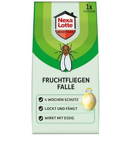 NEXA LOTTE Fruchtfliegenfalle, 1 Falle, Effektiv gegen Fruchtfliegen mit Essig-Lockstoff, Wirkt bis zu 4 Wochen, Dekorativ und Auslaufsicher