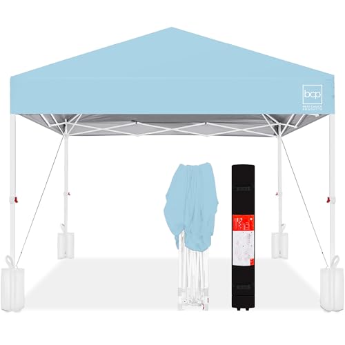 Best Choice Products 8x8ft Pop Up Canopy Tent Outdoor Shade 1 Person 1 Minute Set Up Carry Case 4 Weight Bags - French Blue/White