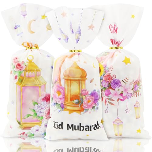 Lot de 50 sacs en cellophane pour l'Aïd Mubarak avec attaches lanternes
