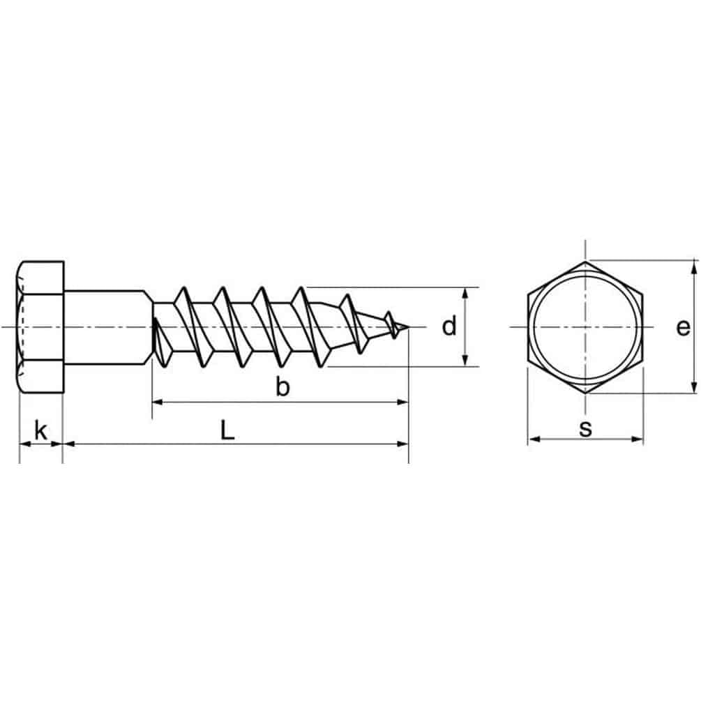100 Vis à Bois Tête Hexagonale Tirefond 6 x 110 mm - DIN 571 - NFE25-607 - UNI 704 - Inox A2 - D-Work