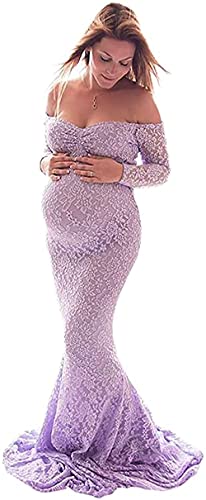 Umstandskleid für Fotoshootings, Übergröße, Damen, Schwangere, Spitze, schulterfrei, elegant, Mutterschaftsfotografie, Abendkleid, langer Schwanz, Tüllrock, Babyparty, Fotoshooting, Requisiten, Blau