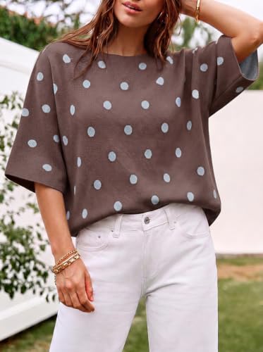 Image of Cicy Bell Womens Oversized Short Sleeve Sweaters Tops Knit Fall Pullovers