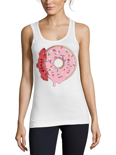 Débardeur en coton pour femme blanc au motif Donut Break Disc amusant