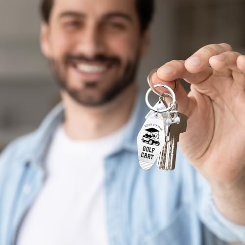 Image of Golf Cart Keychain for Women Men - Keys To The Golf Cart Accessories Retro Metal Keychains for Golf Lovers Players