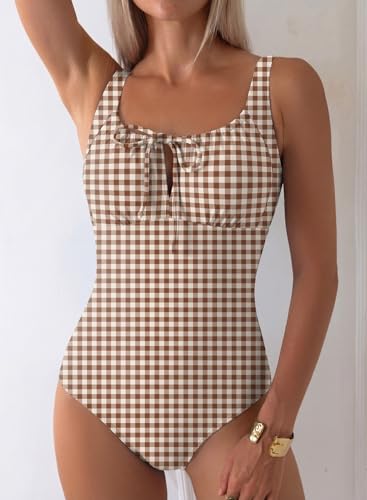 Image of Aleumdr Womens Textured One Piece Swimsuit Tummy Control Bathing Suit Tie Knot Cutout Swimwear