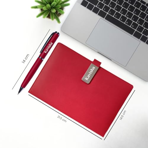 Image of Giftana Personalized Notebook Diary with Pen Gift Set for Men and Women, 2 in 1 Customized Office Diaries A5 Size Notebook, Diwali Gifts, Personalised New Year Corporate Gifts for Employees (Red)