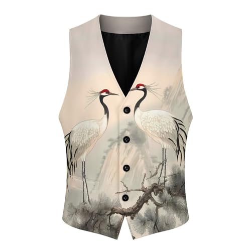 Red Crowned Crane Men's Suit Vests Business Formal Dress Vest V-Neck Waistcoat for Wedding Casual4