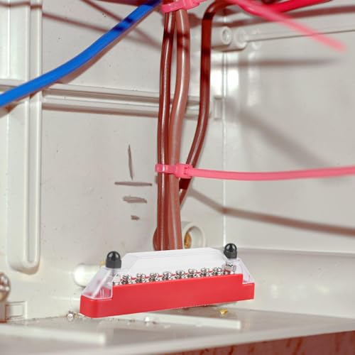 2 Stück 12V-48V DC Sammelschienen Verteilerblock, 150A Stromverteilungsblock Sammelschiene mit Abdeckung Sammelschienen-Schraubklemme Busbar Box für Auto LKW Bus Boot RV (M6 Anschlussbolzen+M4 Bolzen)