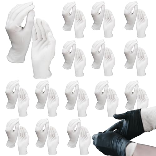 Cutecrop 30 Count Nitrile Glove Liners for Eczema and Dry Hands Breathable Nylon Work Gloves for Gardening Household Cleaning Labor Kitchen Working